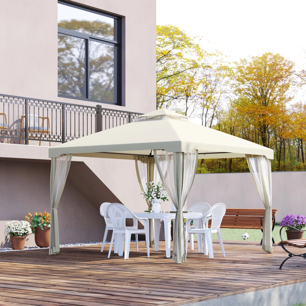 Gazebo con Zanzariera 3x3m. Struttura in Metallo e Copertura in Poliestere. Beige