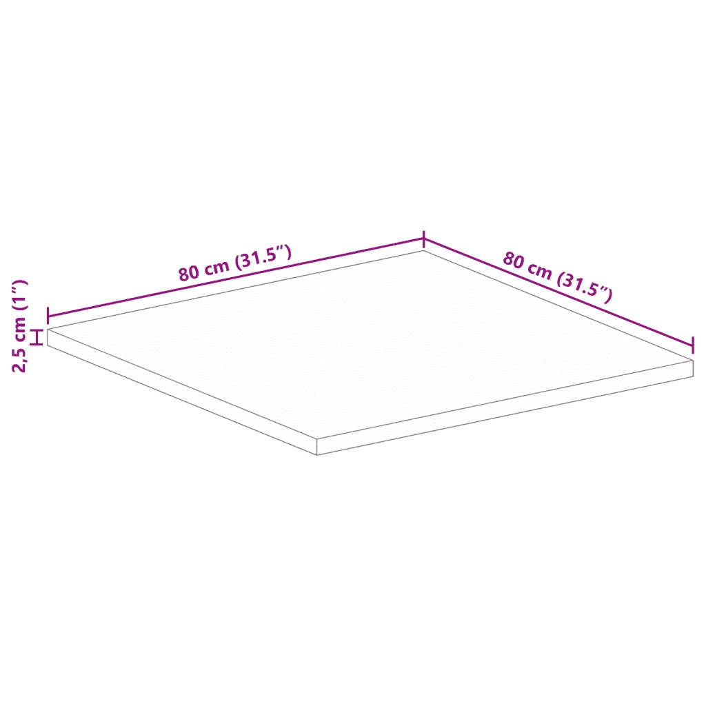 vidaXL Piano per Tavolo 80x80x2,5 cm Quadrato Legno di Mango Grezzo