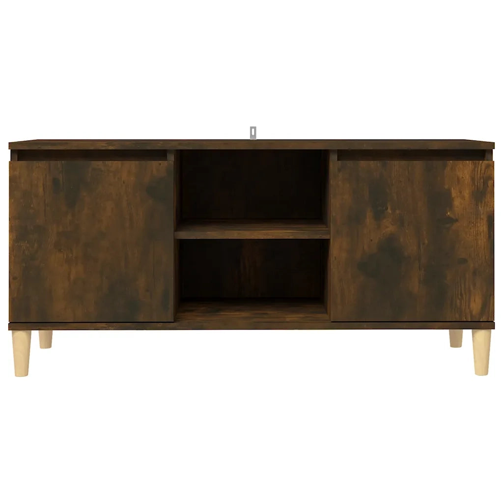 Mobile TV | Armadietto TV | Mobile Porta TV con Gambe in Legno Massello Rovere Fumo 103,5x35x50cm