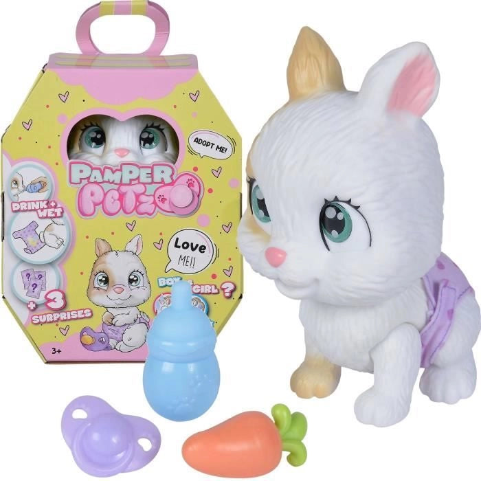Smoby - Coccola Petz - Coniglio da adottare - 4 accessori - Articolata - Legno e pipì - Certificato di adozione - Da 3 anni in su