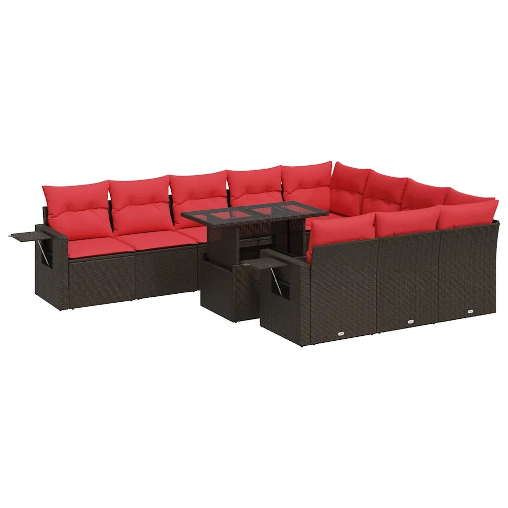 Set Divani Giardino 11 pz con Cuscini Polyrattan Marrone Acacia 3326555