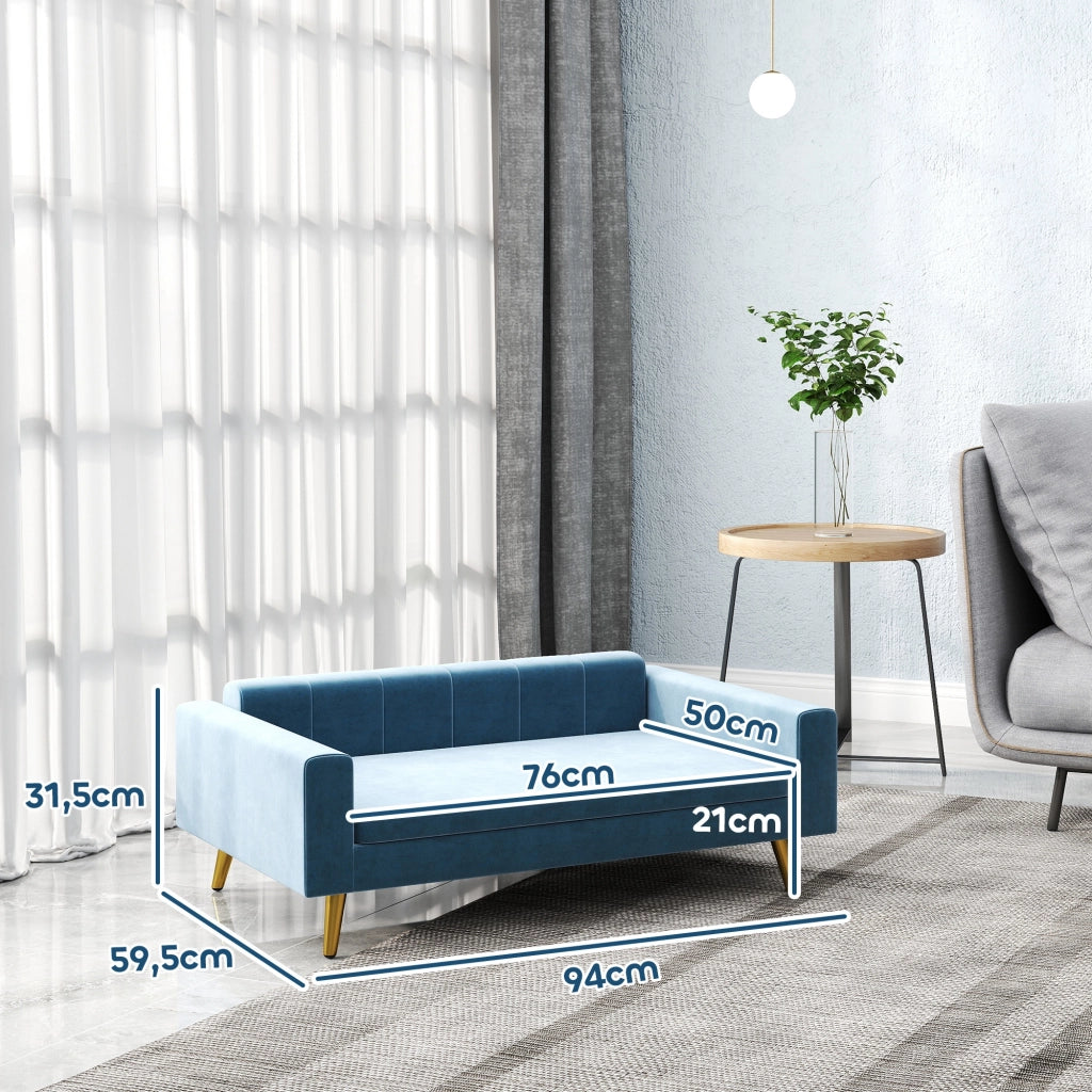Letto per cani imbottito con cuscino ¨C Zephmum ¨C Blu velluto metallo dorato 94x60x32 cm