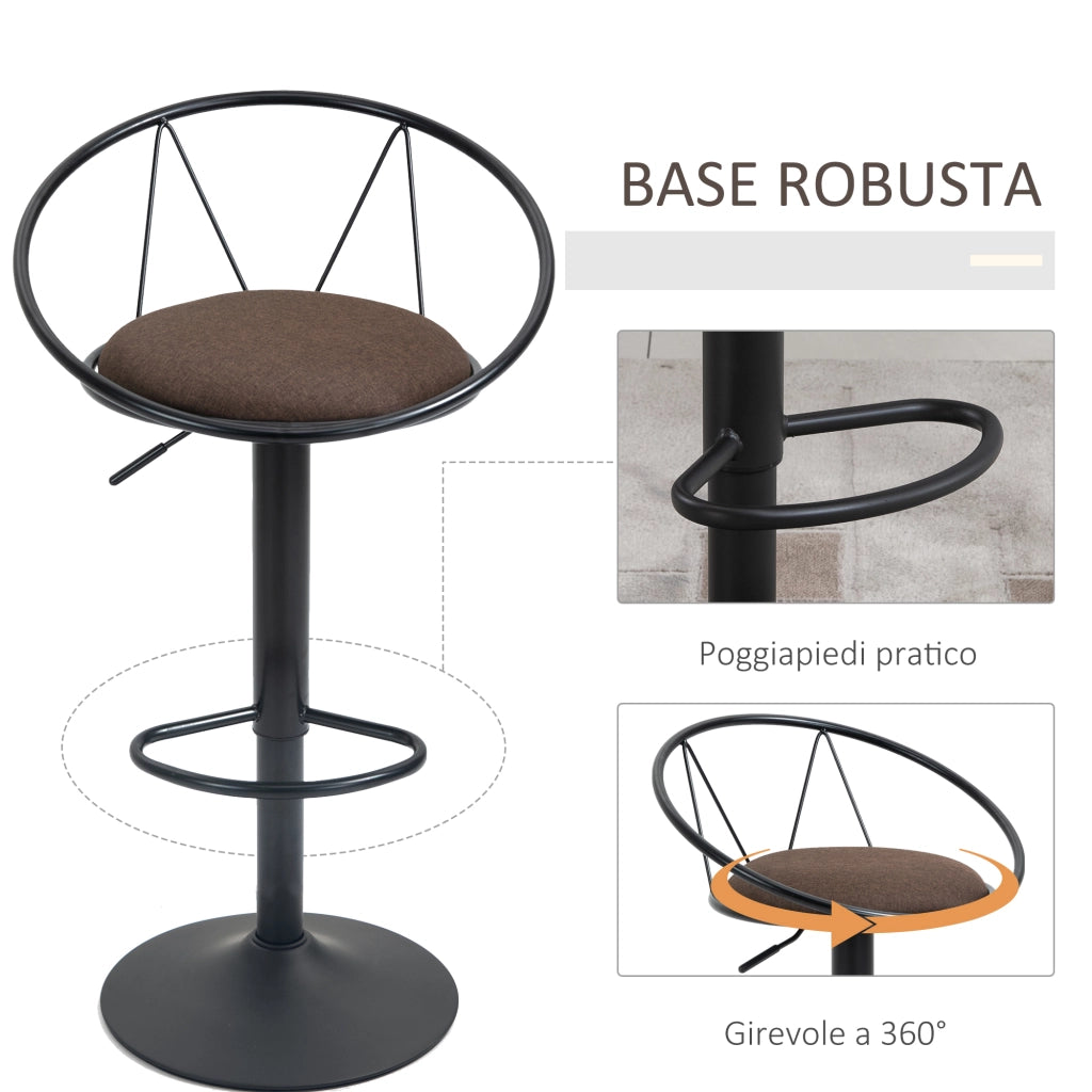 Sgabello Bar Regolabile con Schienale ¨C Zephmum ¨C Marrone, Struttura Metallo