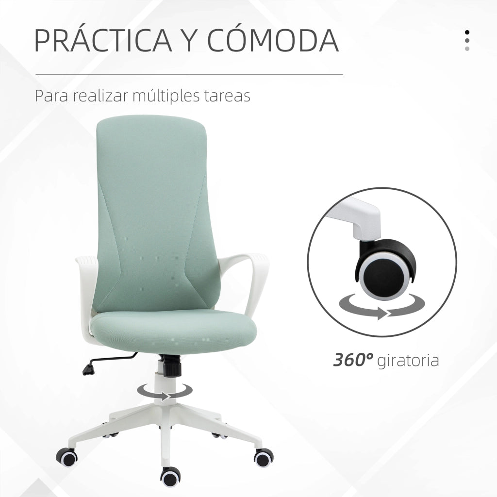 Sedia da Ufficio Girevole con Schienale Alto e Braccioli ¨C Zephmum ¨C Verde 62x56x110-119,5cm