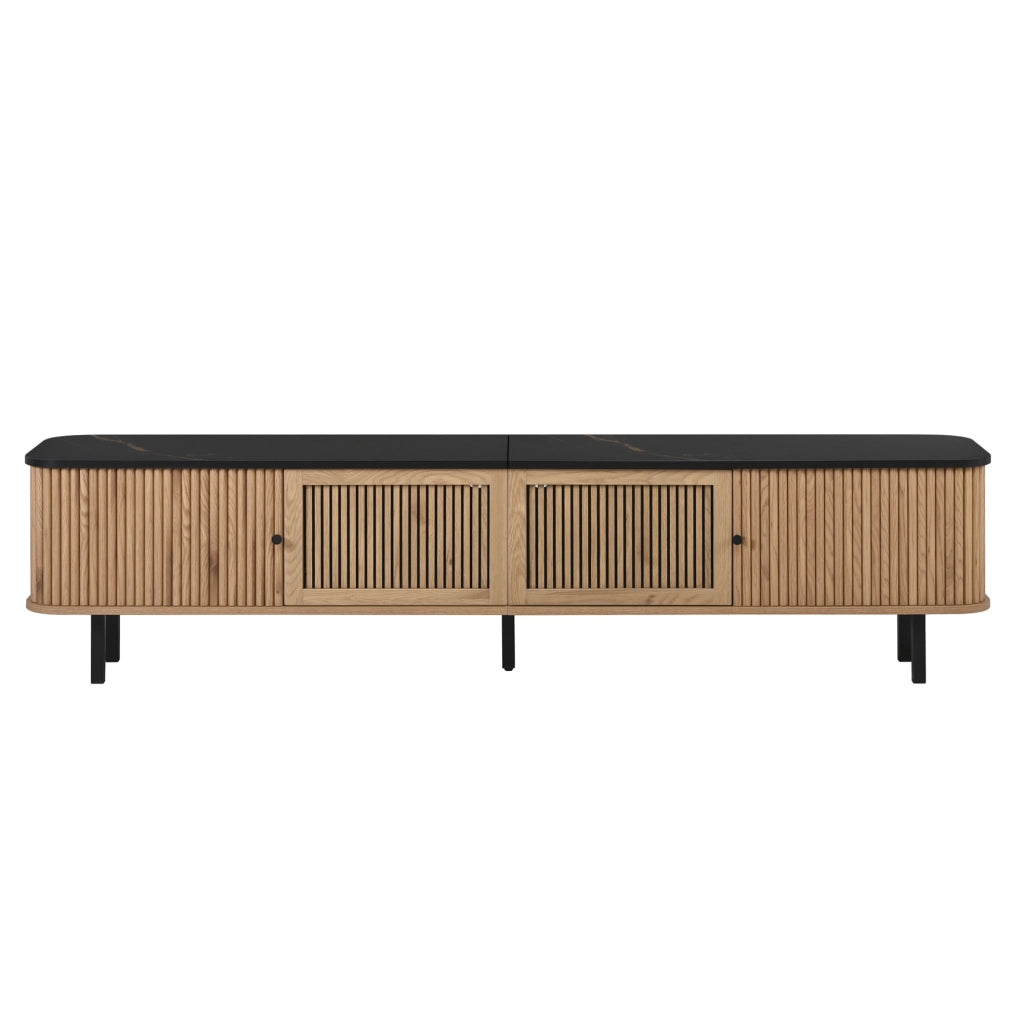 Mobile TV 190x35x45 cm con ante scorrevoli e griglia in MDF e pannello truciolare naturale