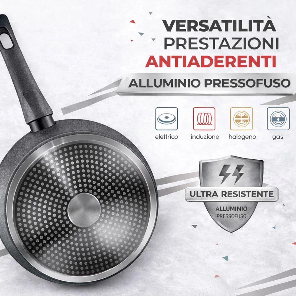 Batteria Pentole Rubino Suprem 24PZ Alluminio Pressofuso Grigio Manici Removibili
