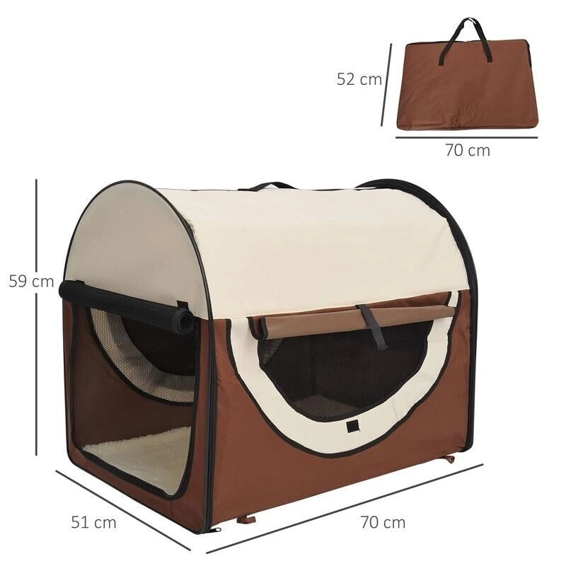 TRASPORTINO PER CANI E GATTI PIEGHEVOLE 70 X 51 X 49 CM COLORE CAFFÈ