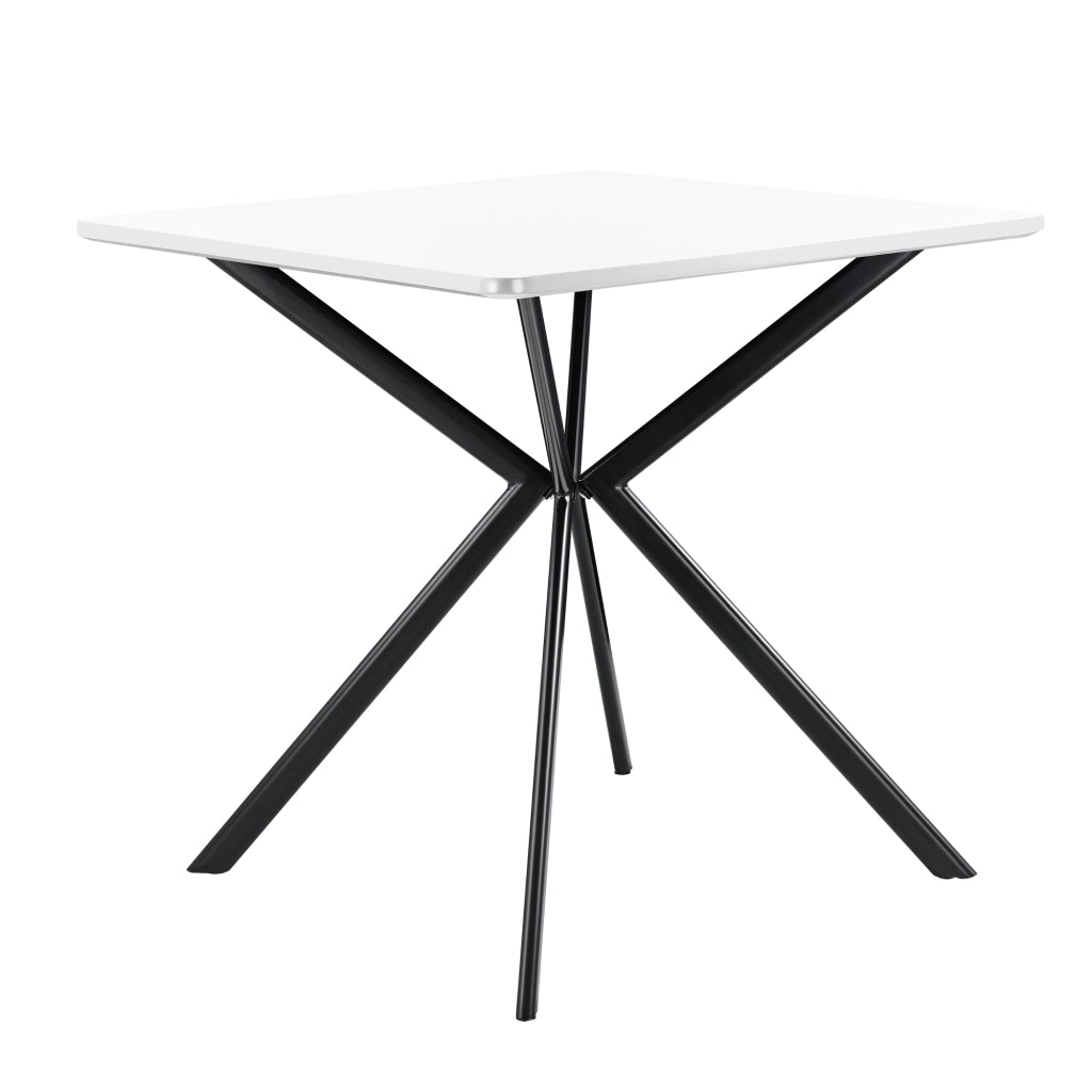 Tavolo da Pranzo con Piano Quadrato 78 x 78 cm Gambe di Design in Metallo - Bianco / Nero [en.casa]