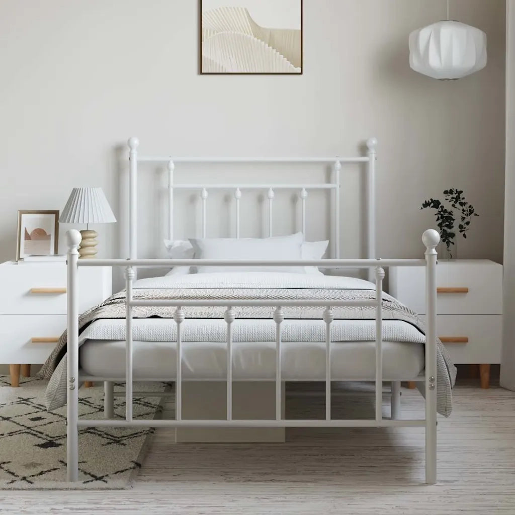 Giroletto con Testiera e Pediera Metallo Bianco 100x190 cm 353598
