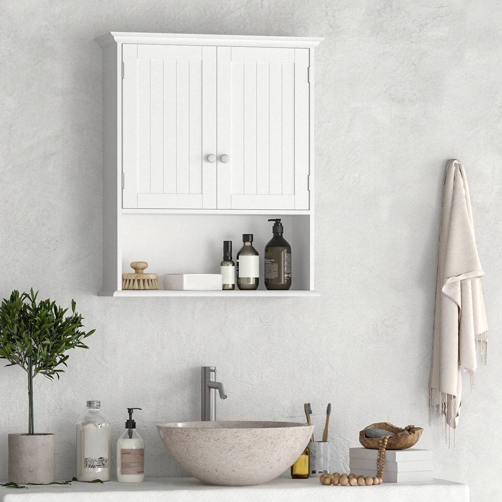Mobile Bagno Sospeso con Armadietto 2 Ante e Ripiano Aperto ¨C Zephmum ¨C Bianco 60x30x