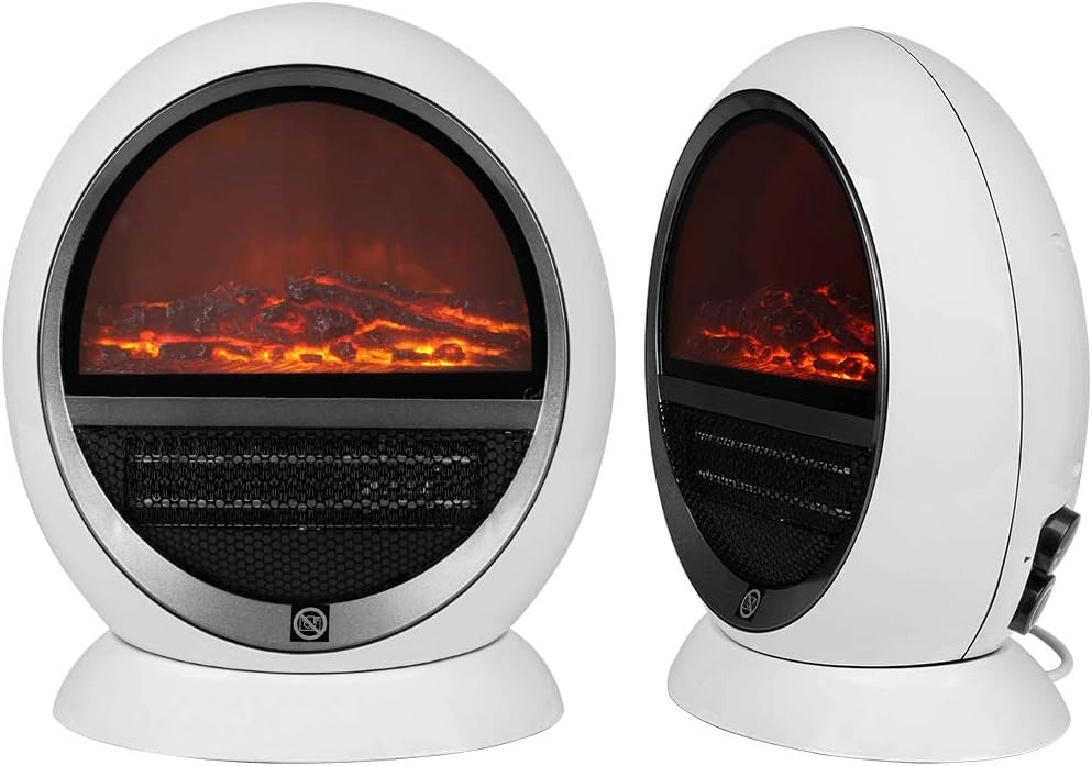 ® Camino Elettrico con Effetto Fiamma 1500W Ruotabile Termoventilatore Effetto Camino Portatile Caminetto Elettrico LED 2 Impostazioni di Calore