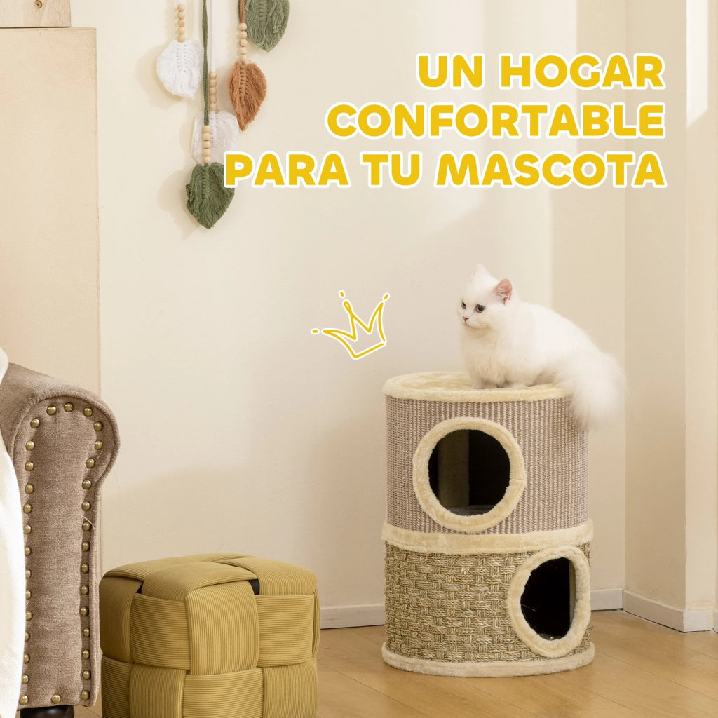 Tiragraffi per Gatti a 2 Livelli con Cuscino ¨C Zephmum ¨C Caqui e Marrone 49 cm