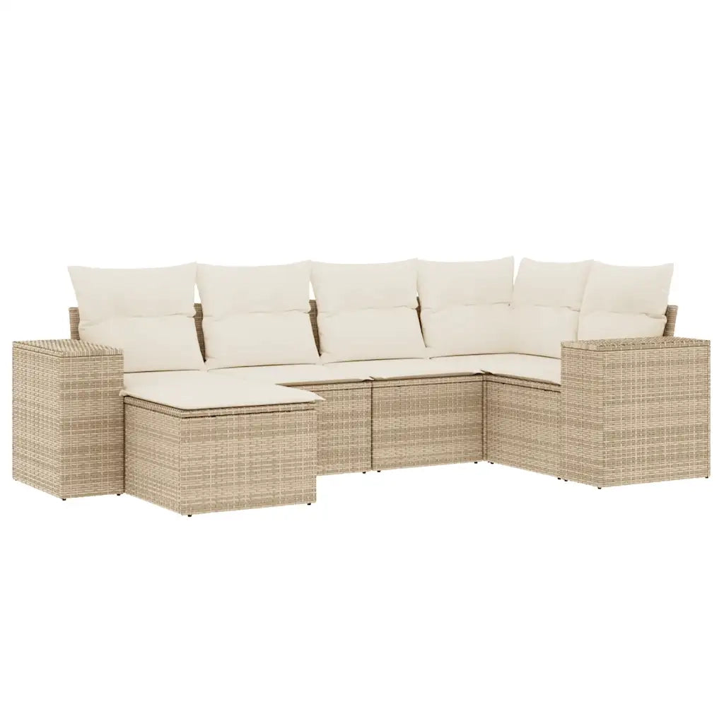 Set Divano da Giardino 6 pz con Cuscini Beige in Polyrattan 3222857
