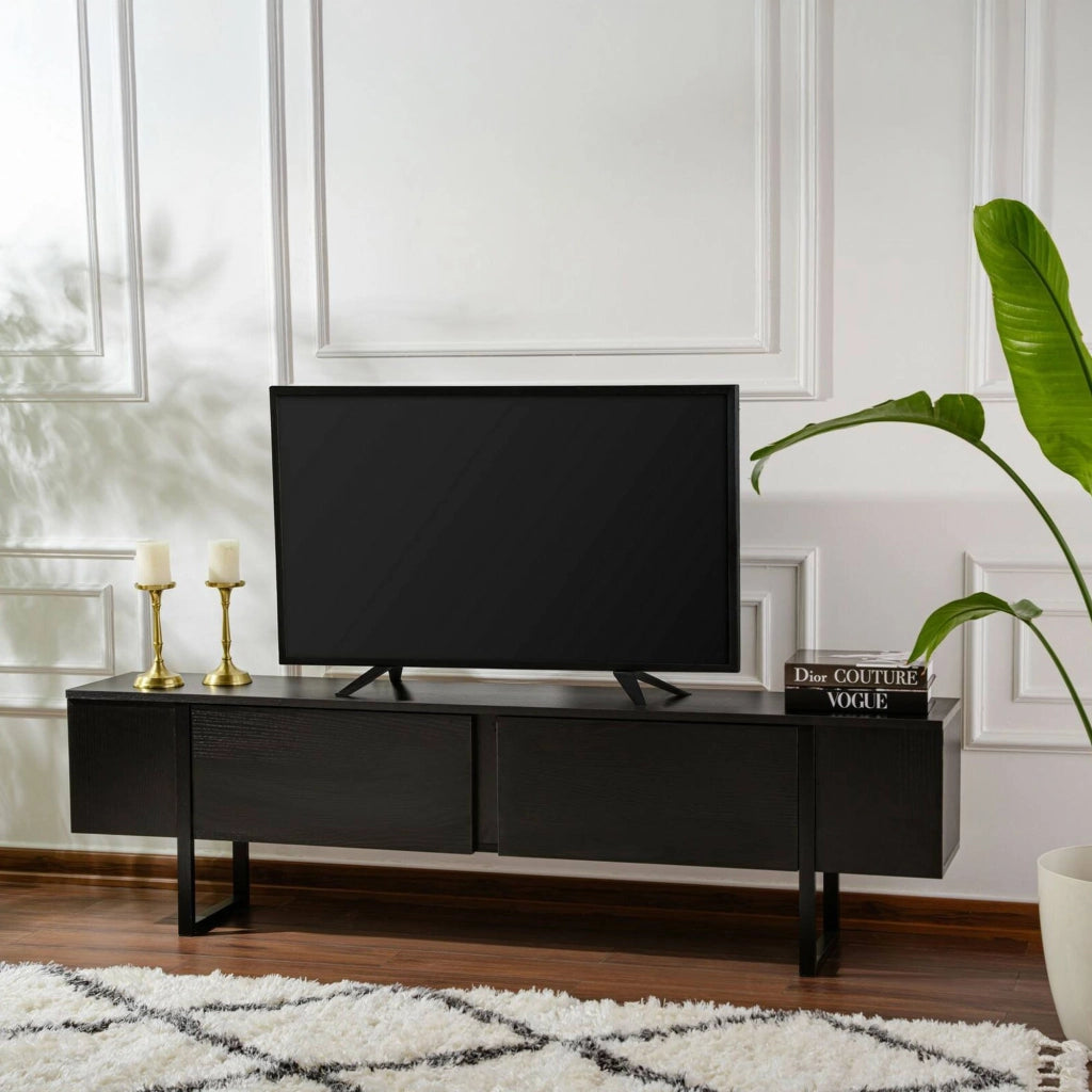 Mobile porta TV Lilith, Credenza da soggiorno, Armadio basso per TV, Base parete attrezzata, 180x30 h50 cm, Nero