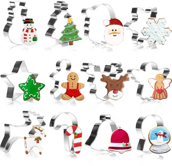 Set di stampi a forma di biscotto, 12 pezzi in acciaio inossidabile, stampi a forma di biscotto per la decorazione dell'orologio dell'Avvento, set per biscotti di fondant, decorazione di torte e pasticceria