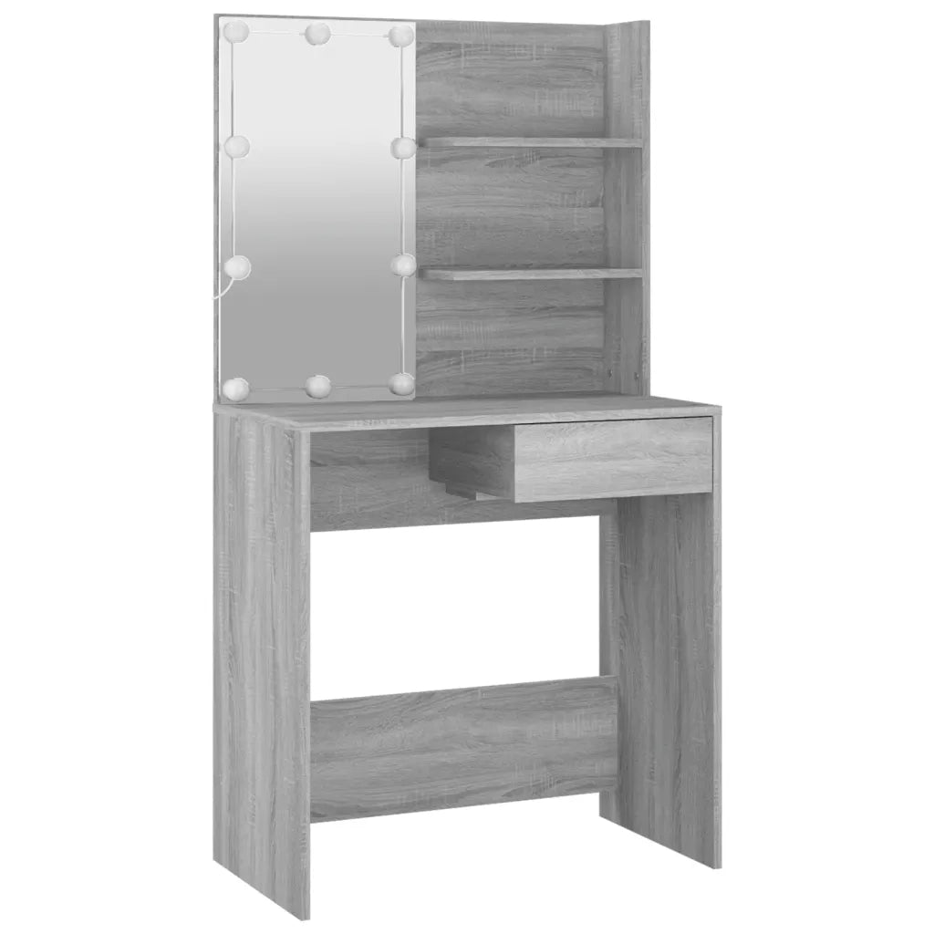 Set Tavolo da Toeletta con LED Grigio Sonoma Legno Multistrato 3114113
