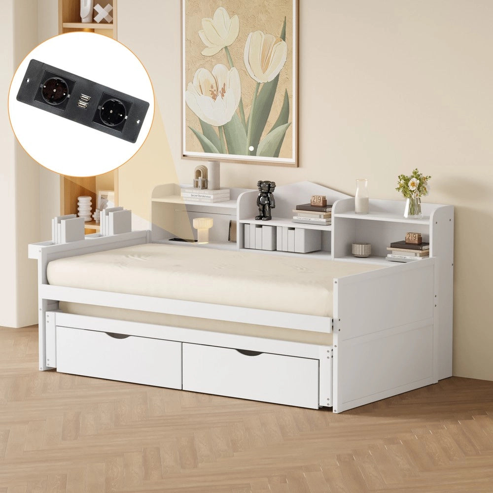 Divano letto singolo con cassetti ¨C Minimal ¨C bianco, legno, 90x200