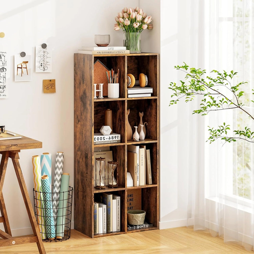 Libreria a 8 scomparti, scaffale autoportante con 2 fusibili ribaltabili, utilizzabile verticale/orizzontalmente, per soggiorno, studio, camera da letto, 121,5 x 29 x 61 cm (marrone)