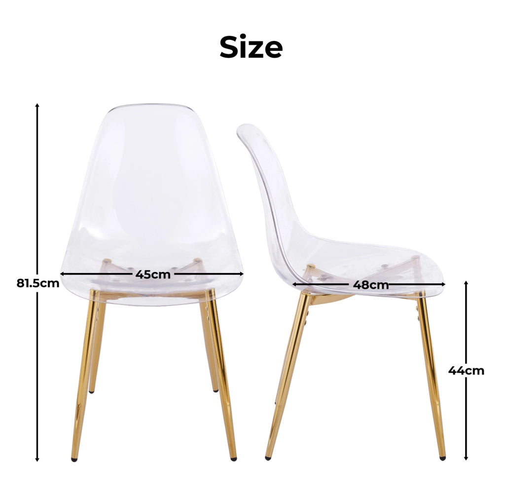 Set di 4 Sedie da Pranzo in Acrilico Trasparente con Gambe Dorate Moderne