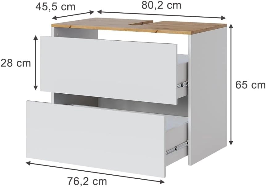 Mobile sottolavabo per bagno Viktor, Bianco/Artisan, 80.2 x 65 cm, con foro per sifone e ripiano interno regolabile in altezza