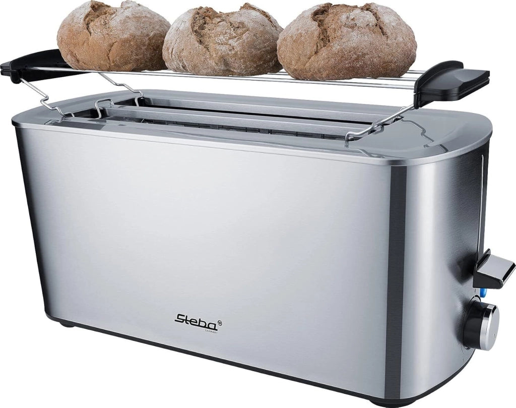 Steba TO 21 INOX Tostapane a Doppia Fessura Lunga 4 Fette 1400 W 7 Livelli di Doratura Regolabili Funzioni Tostatura Scongelamento Riscaldamento Stop Colore Acciaio Inox