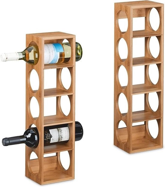 Wine rack in bambù per 5 bottiglie, set da 2, standard naturale per vino