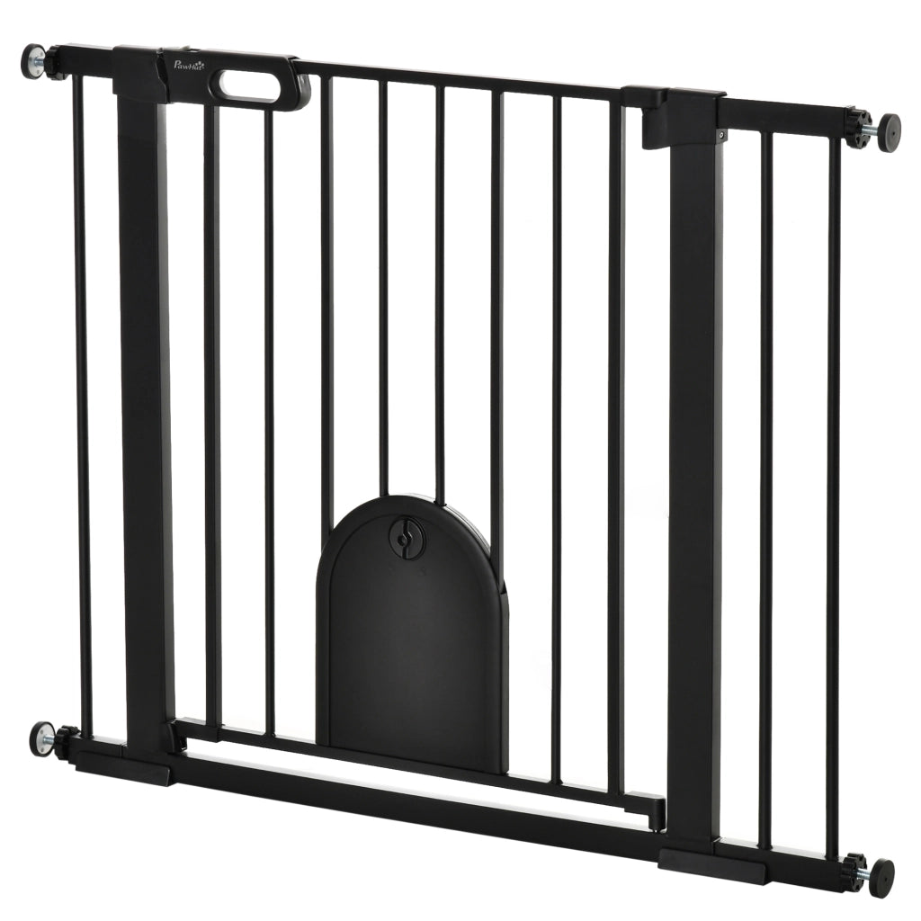 Cancellino per Cani Regolabile con Porta Piccola e Chiusura Automatica, 75-103x76cm, Nero