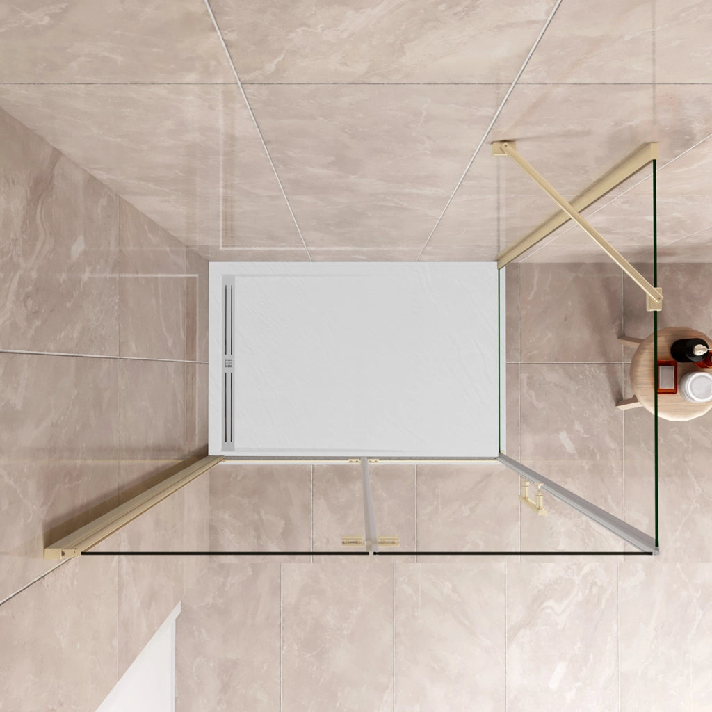 185 cm Box Doccia Angolare 76x80 cm Porta Battente Pieghevole 76 Parete Fissa 80 Vetro Temperato 6 mm Anticalcare Barra Stabilizzatrice da 45 cm Dorato Spazzolato