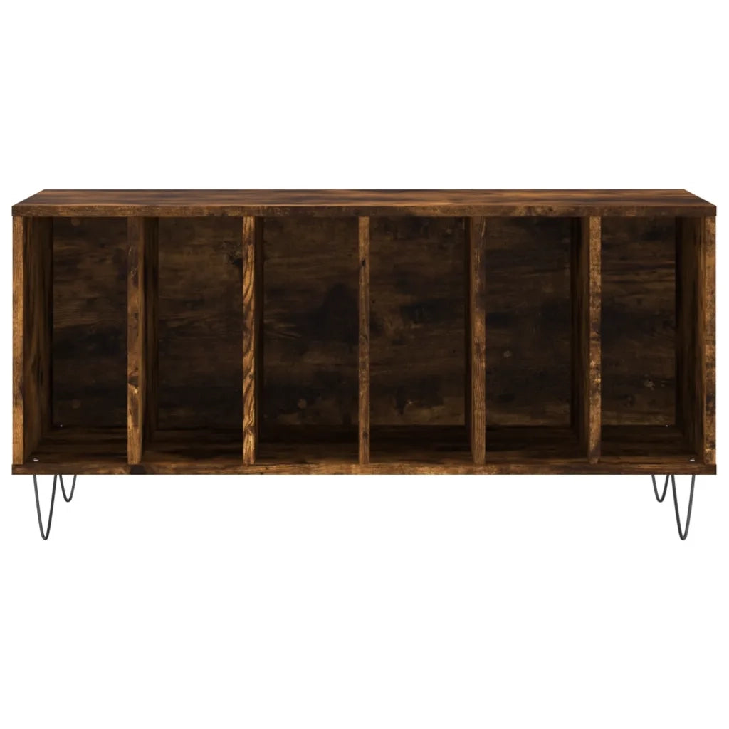 Mobile porta dischi pratico e spazioso 100 x 38 x 48 cm stile industriale legno di rovere affumicato 02_0049151