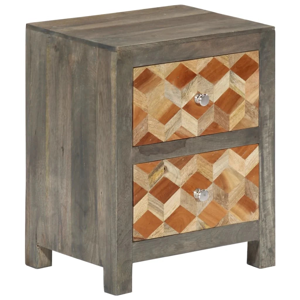 Comodino cassettiera mobile per camera da letto grigio 40x30x50 cm legno massello di mango 1402040