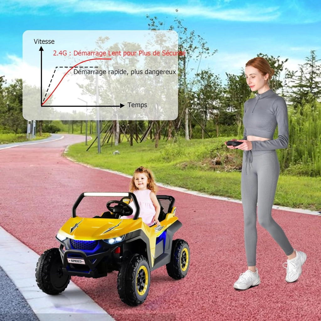 Macchina Elettrica Per Bambini 2 Posti, con Multimedia e Telecomando 2,4G per Genitori, Autonomia 60-120 Min, Carico Max 59 KG, Macchina Elettrica per Bambini da 3 a 8 Anni (Giallo)