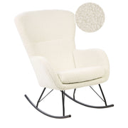 Sedia a dondolo Tessuto poliestere boucle bianco e nero Rivestimento gambe in metallo Pattini Design tradizionale retrò