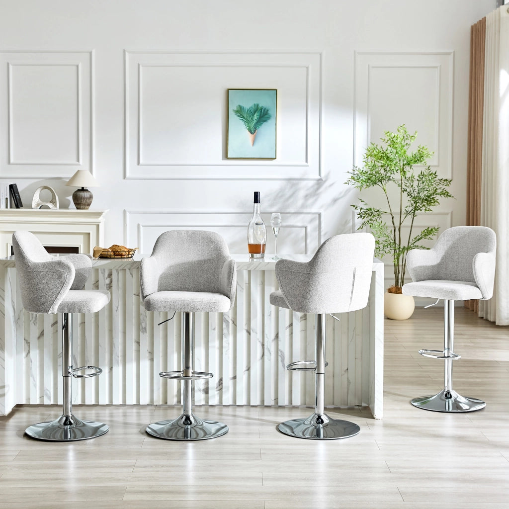 Set di 2 sgabelli bar girevoli con altezza regolabile e braccioli in tessuto grigio chiaro
