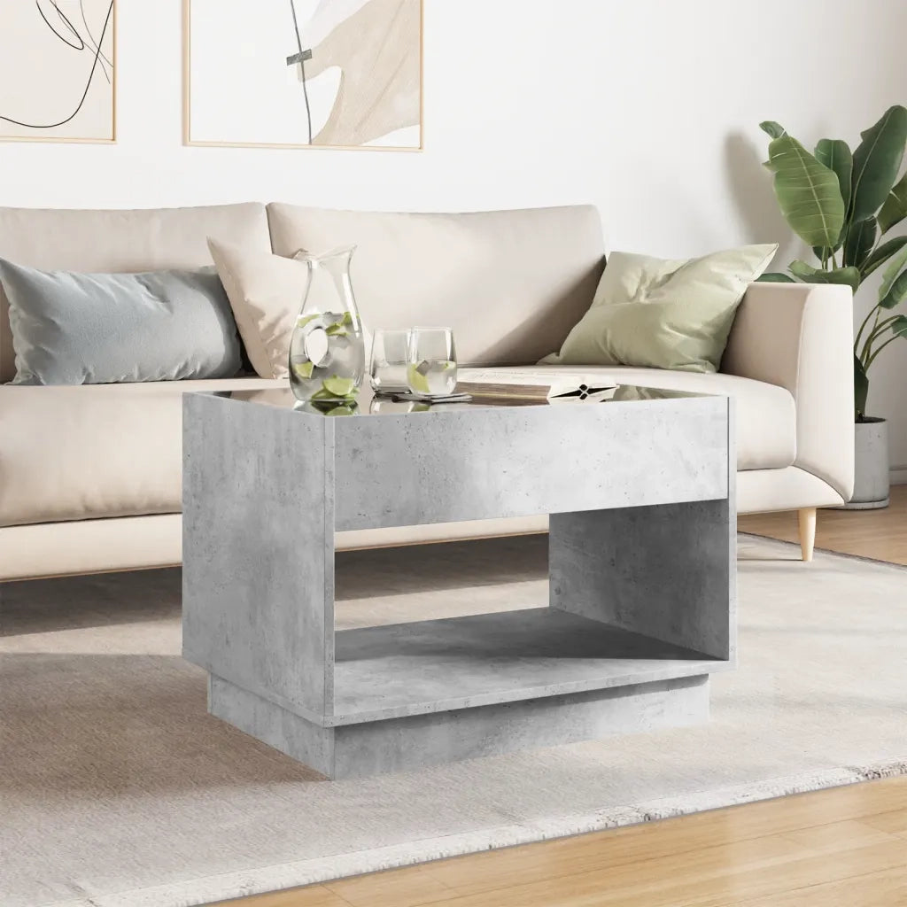 Tavolino da Salotto con LED Infinity-Tavolino da soggiorno Grigio Cemento 70x50x50 cm