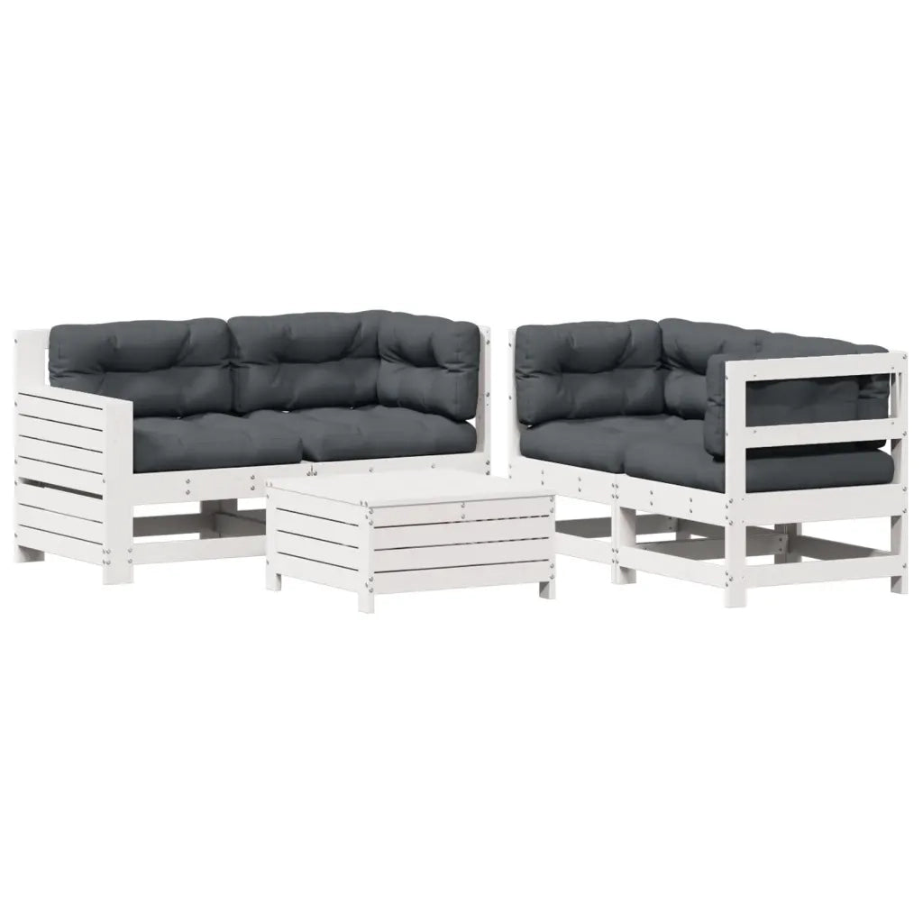 vidaXL Set Salotto Giardino 5pz con Cuscini Bianco Legno Massello Pino