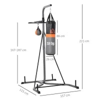 Stazione Multiuso Regolabile con Sacco da Boxe 20kg e Punching Ball per Allenamento Pugilato