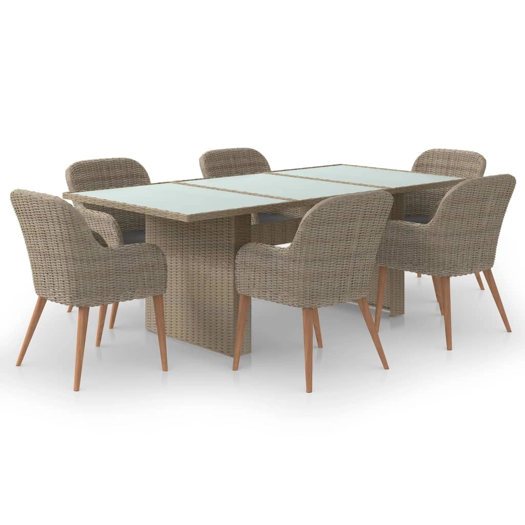 Set da pranzo da esterno 7 pezzi resina di vimini marrone mobili da giardino 02_0014385