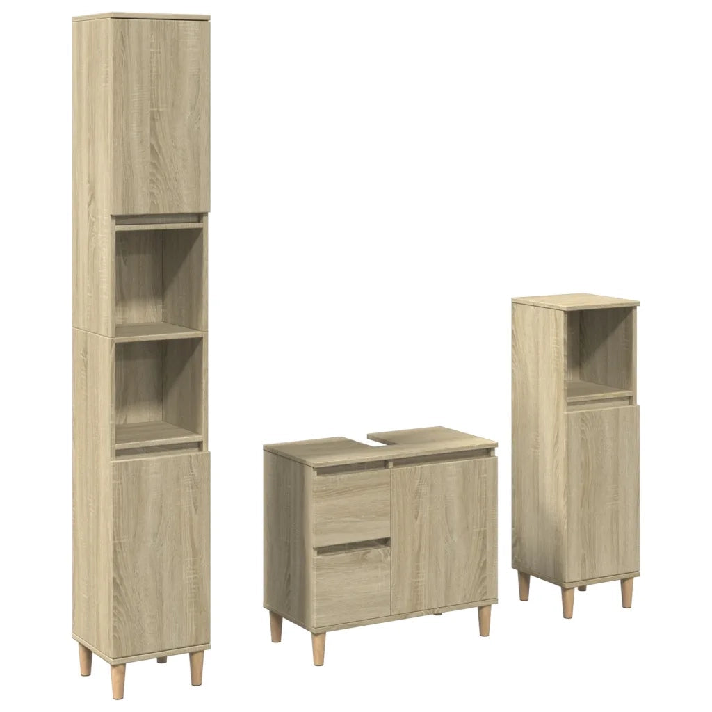 vidaXL Set Mobili da Bagno 3 pz Rovere Sonoma in Legno Multistrato