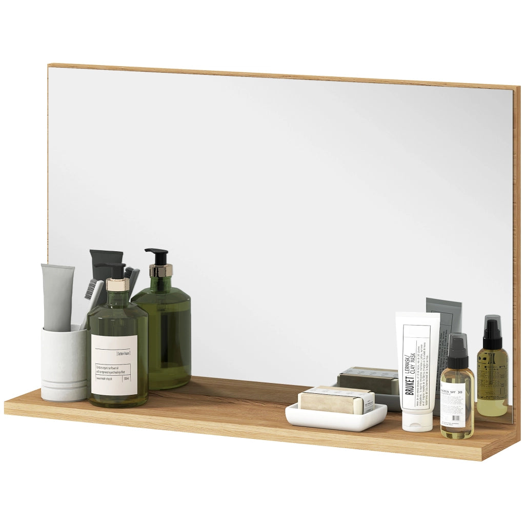 Specchio Bagno da Parete con Mensola Design Moderno e Multiuso, 60x12x40 cm, Legno