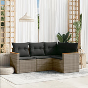 Set Divani da Giardino 4 pz con Cuscini in Polyrattan Grigio