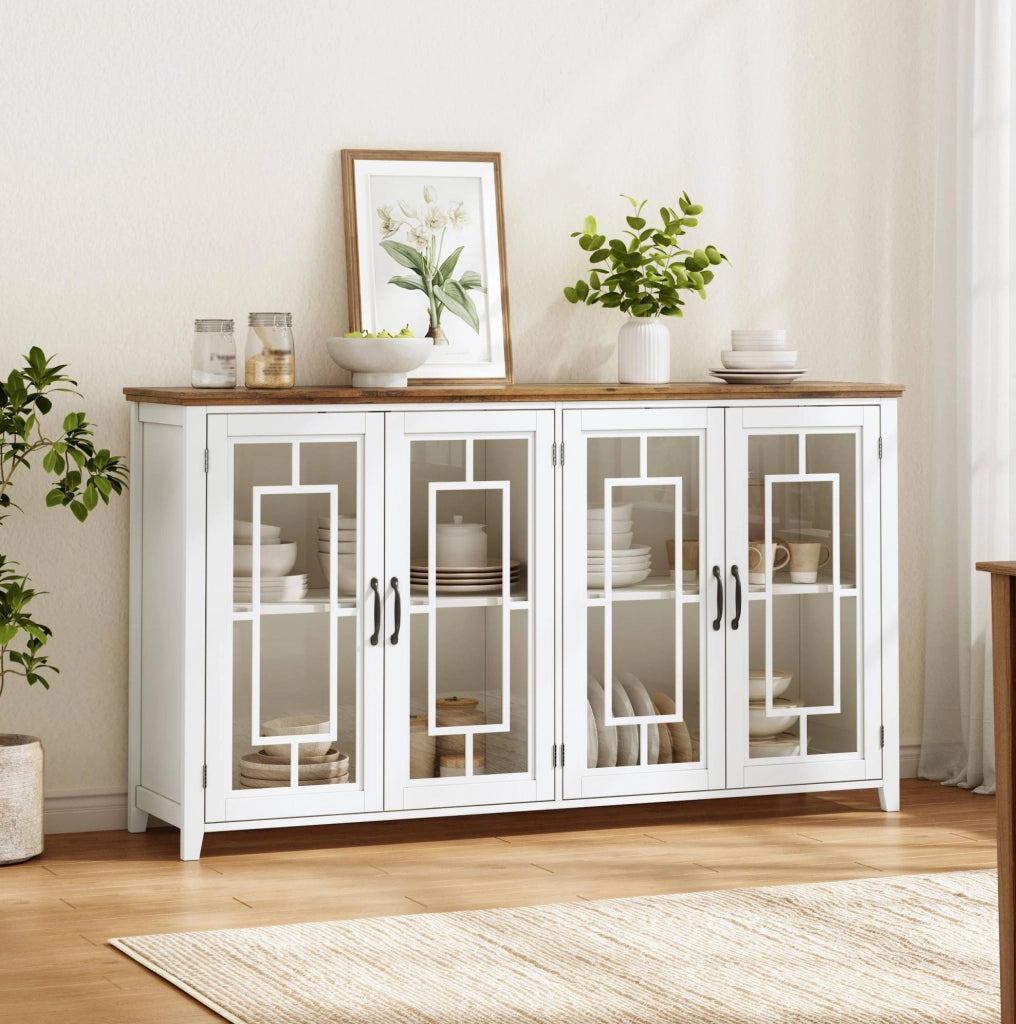 Sideboard cucina 160 cm con ante in vetro; MDF; bianco
