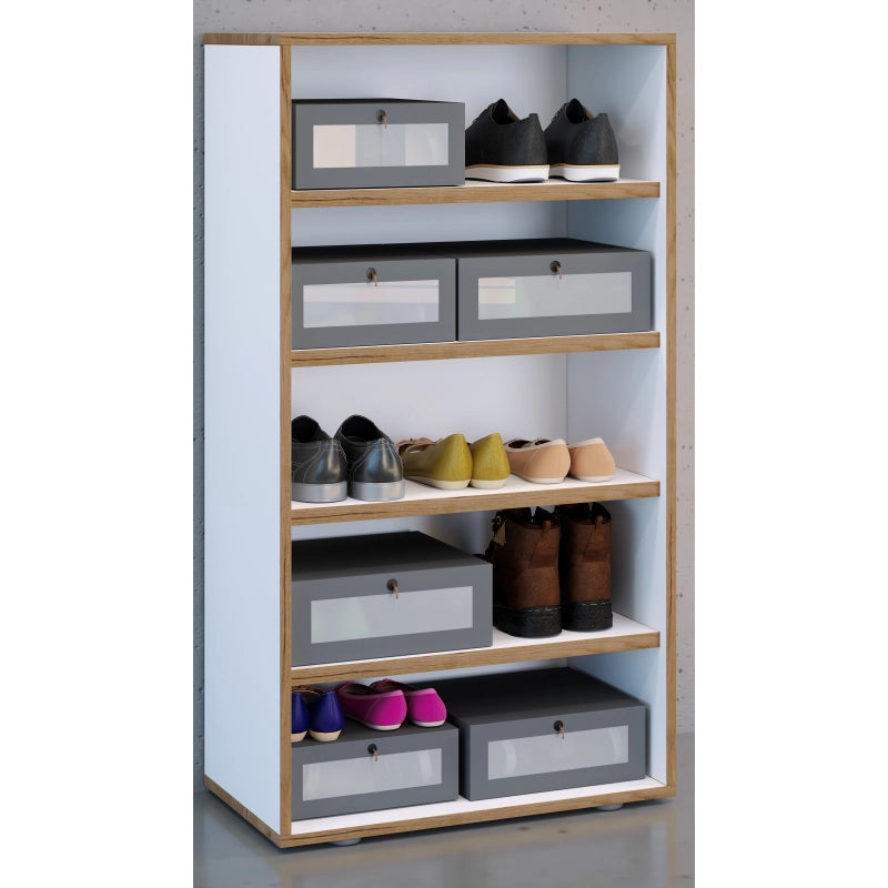 Super Scarpiera Legno H110 L60 P33 cm Armadio Porta Scarpe Salvaspazio con Ripiani Regolabili Colore Bianco