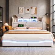 Letto imbottito 160x200 cm con contenitore idraulico; LED e porte USB; beige