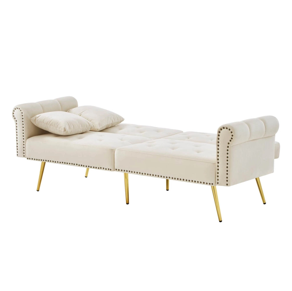 Divano letto 2 posti in velluto beige con schienali reclinabili