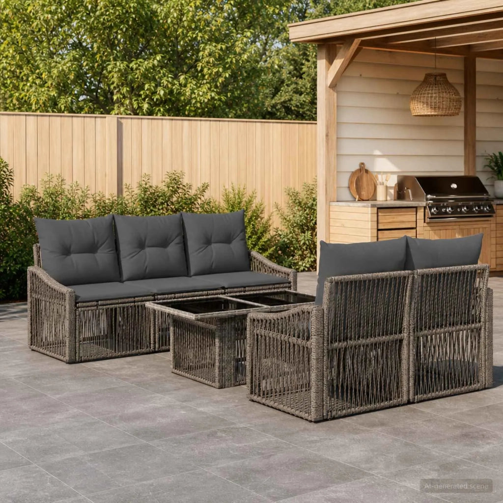 Set Divano da Giardino 6 pz Grigio e Grigio Scuro polyrattan 3437204
