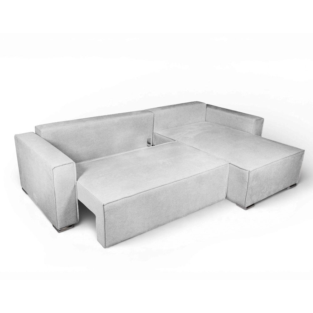 Divano Angolare Emily grigio con Letto Easy Open, Contenitore e Penisola Reversibile – Comfort e Design per il Living