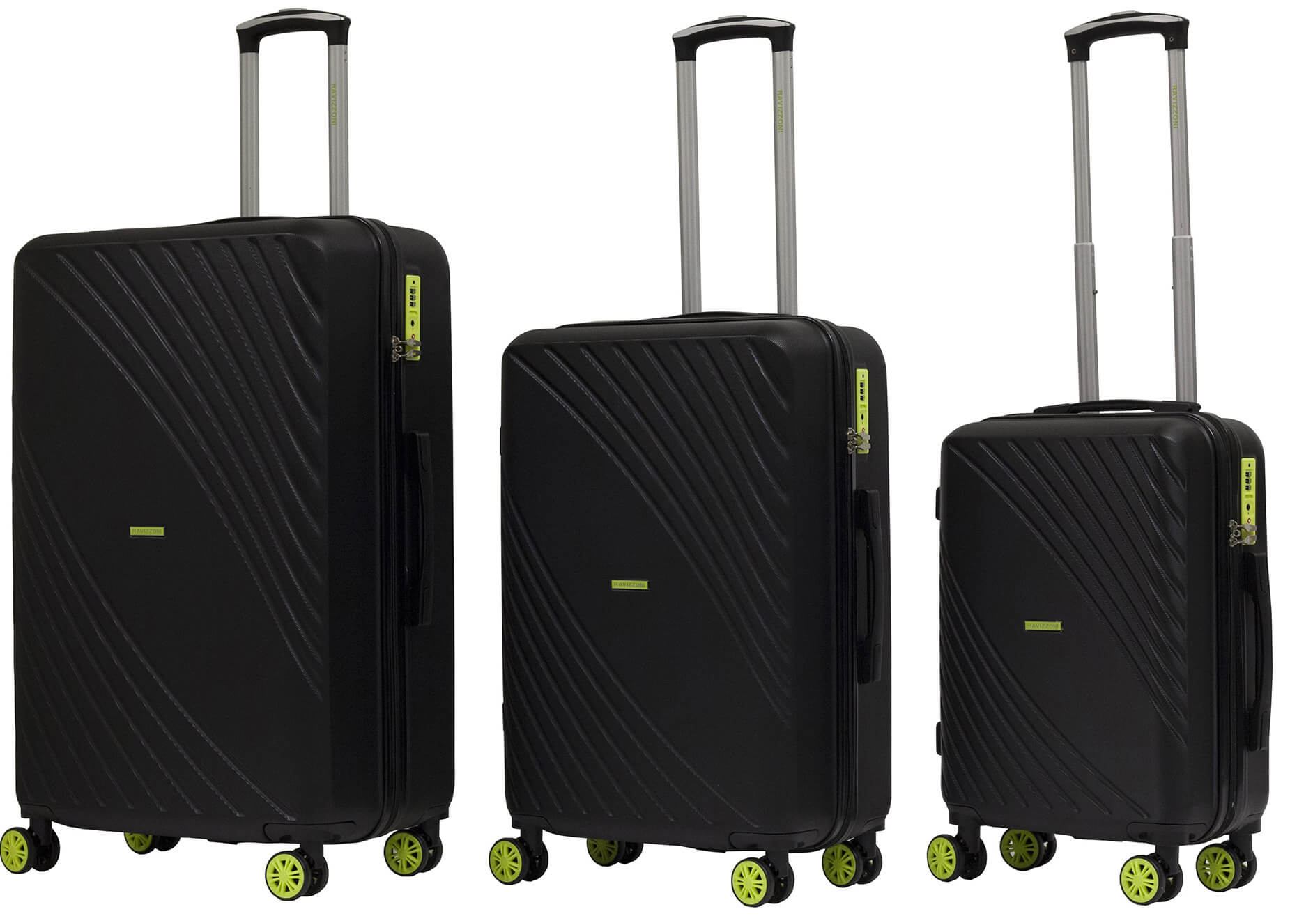 Set 3 Valigie Trolley Rigide in ABS 4 Ruote TSA Ravizzoni Fresh Nero e Giallo Fluo