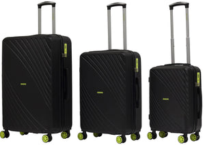 Set 3 Valigie Trolley Rigide in ABS 4 Ruote TSA Ravizzoni Fresh Nero e Giallo Fluo