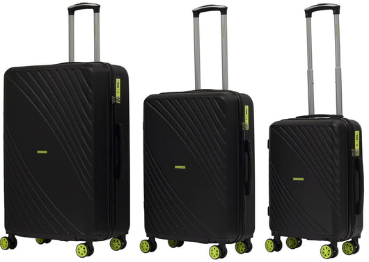 Set 3 Valigie Trolley Rigide in ABS 4 Ruote TSA Ravizzoni Fresh Nero e Giallo Fluo