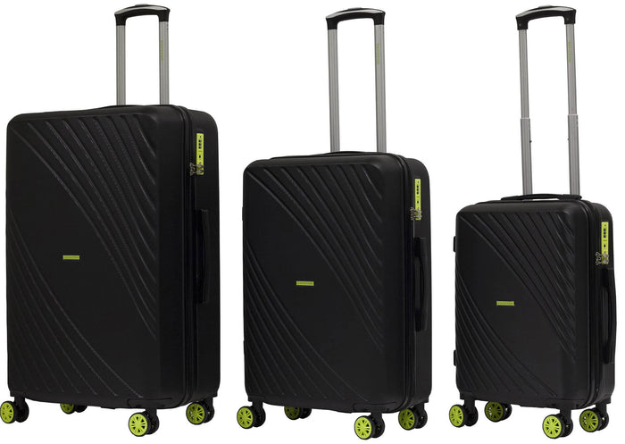 Set 3 Valigie Trolley Rigide in ABS 4 Ruote TSA Ravizzoni Fresh Nero e Giallo Fluo